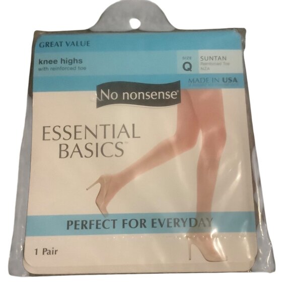 Vtg No Nonsense Essential Basics Knee Highs Reinforced Toe Suntan Q Lot of 2 NEW - Picture 2 of 6